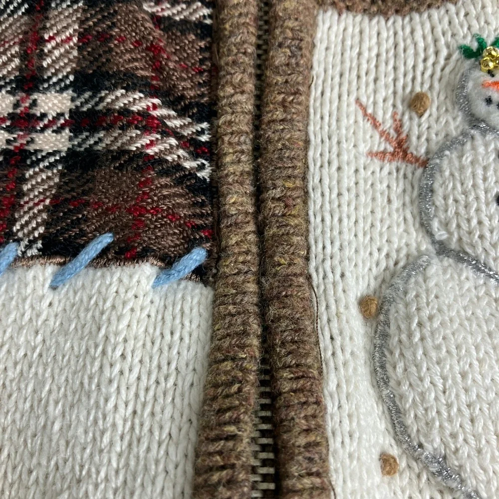 Vintage‎ Designers Originals Studio Joy Sweater Vest Womens L Cream Snowman Zip